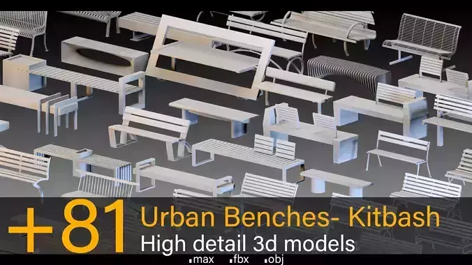 81 Urban Benches- High detail 3d models