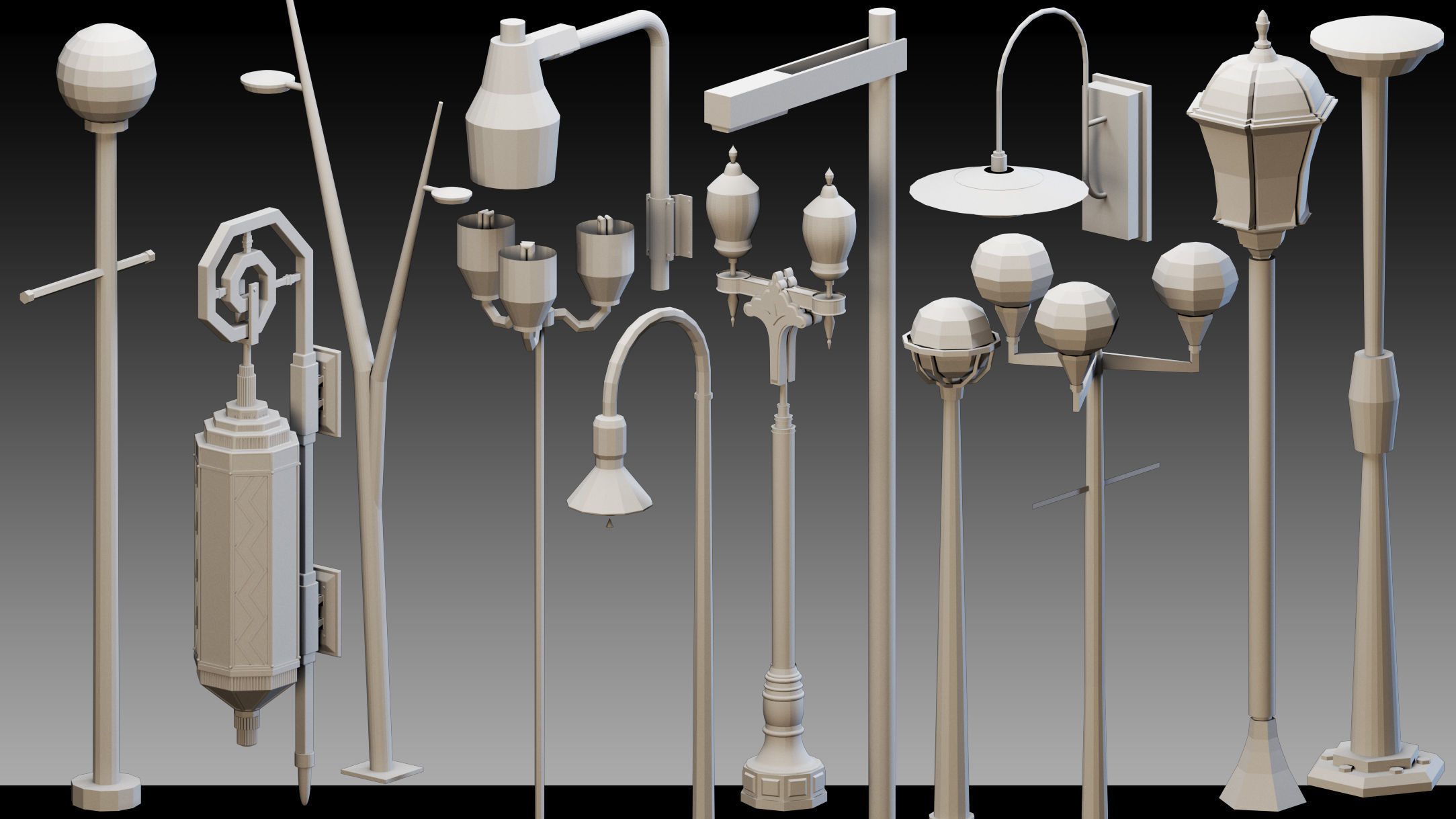 110 Urban Lighting Props- Kitbash- High detail 3d models Low-poly 3D model_7