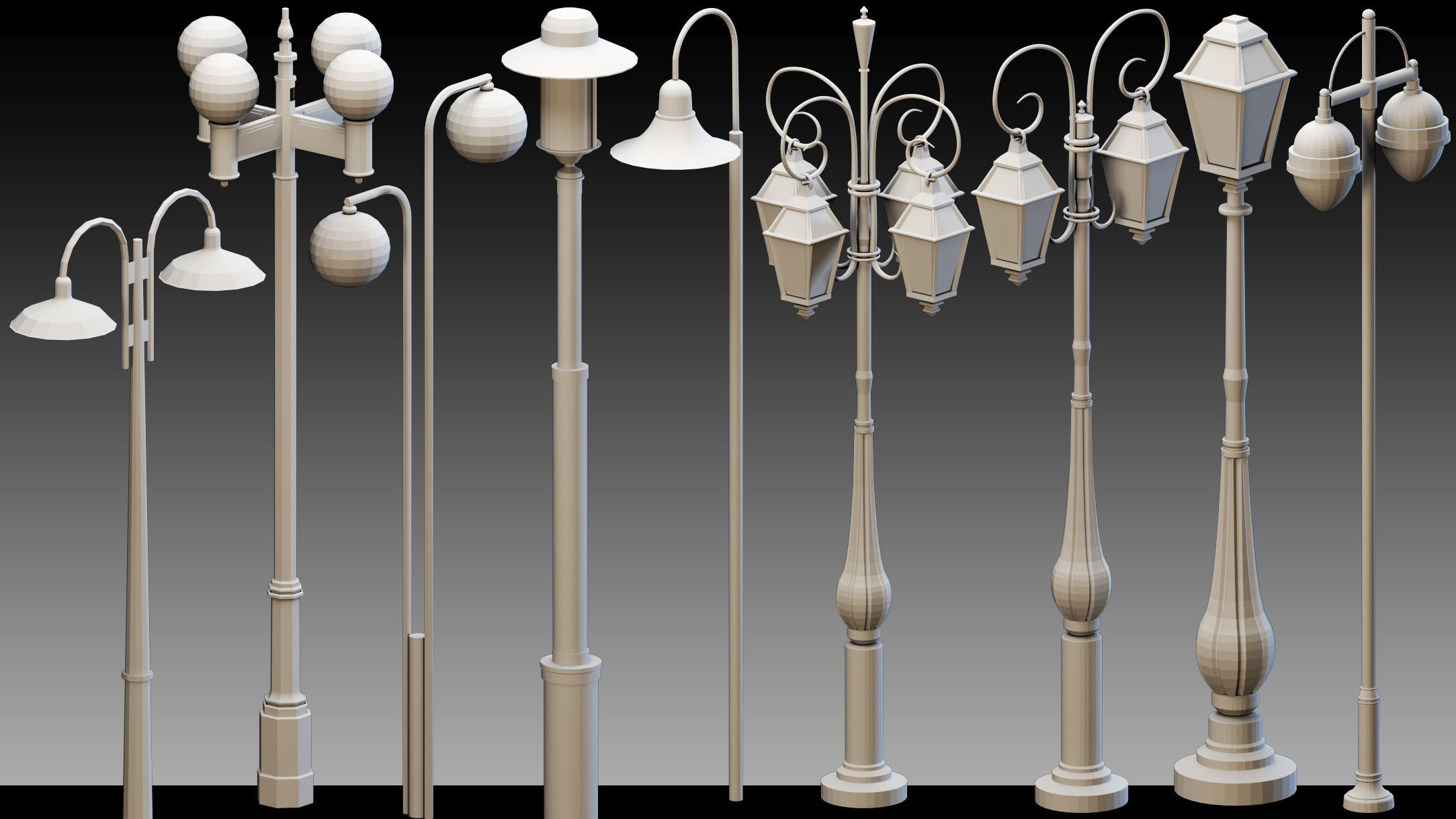 110 Urban Lighting Props- Kitbash- High detail 3d models Low-poly 3D model_1