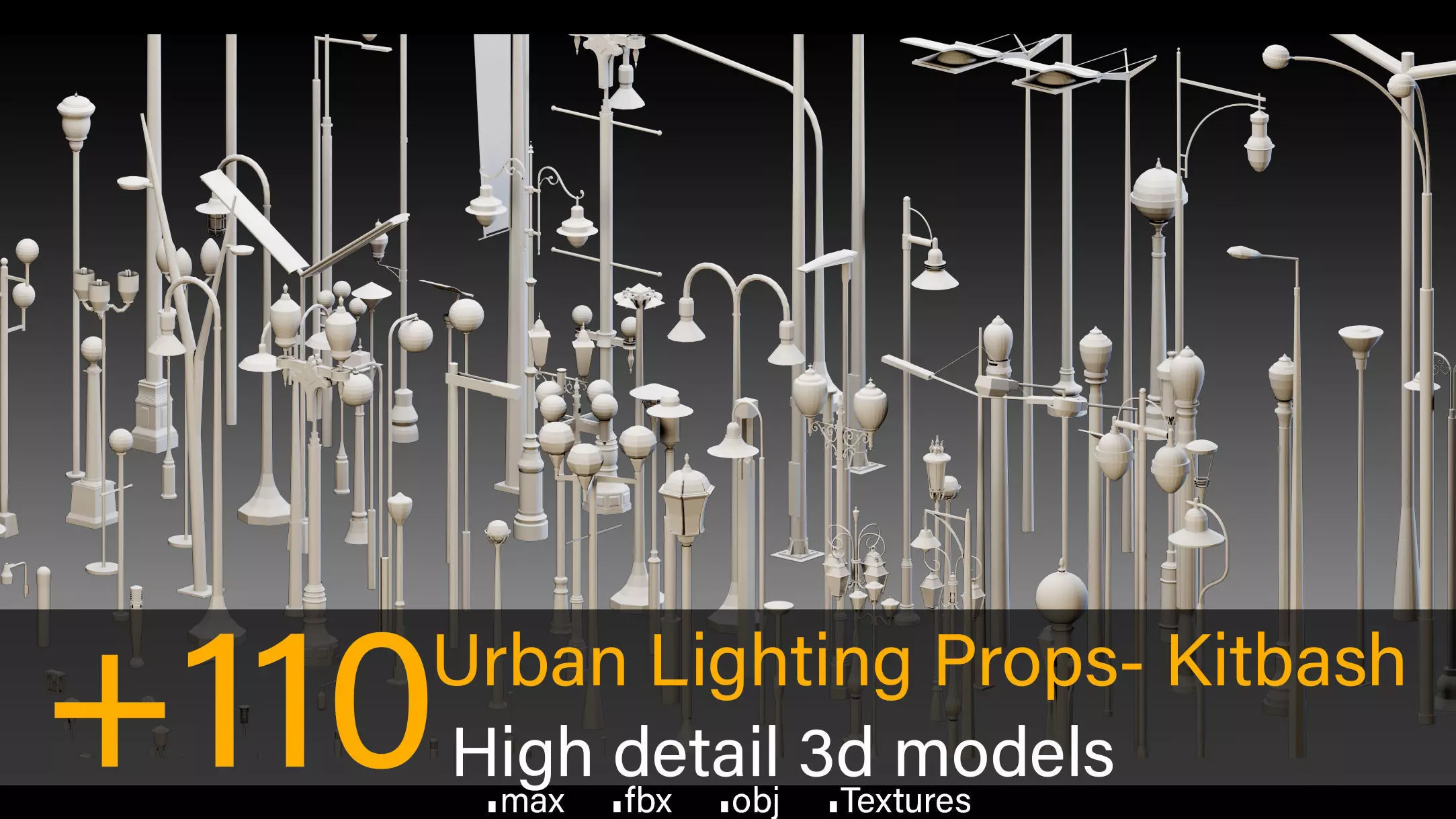 110 Urban Lighting Props- Kitbash- High detail 3d models Low-poly 3D model_0