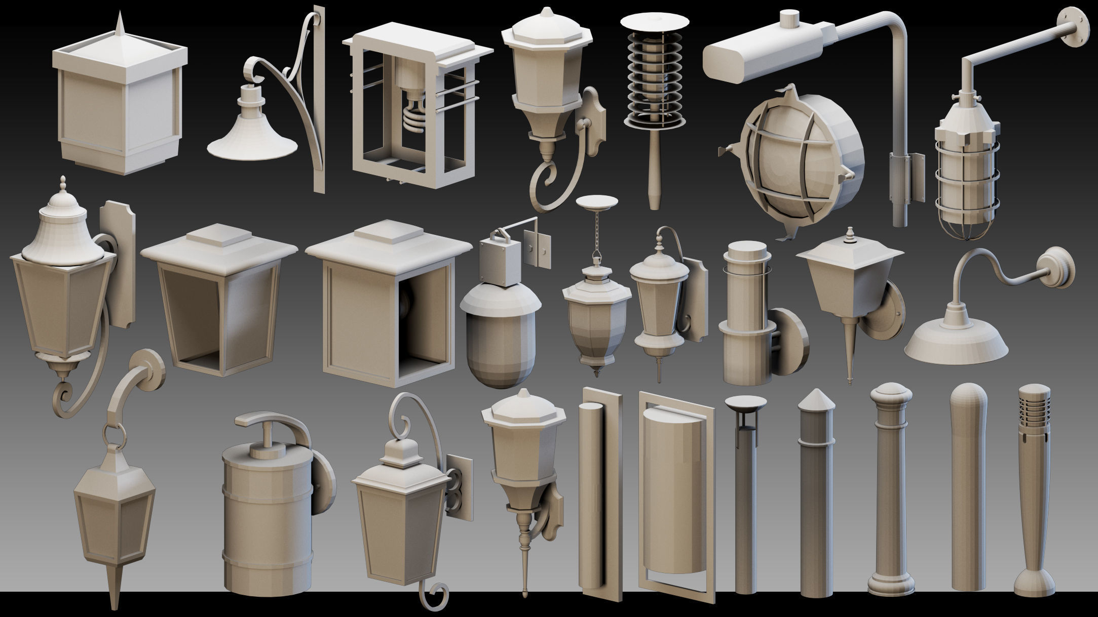 110 Urban Lighting Props- Kitbash- High detail 3d models Low-poly 3D model_9