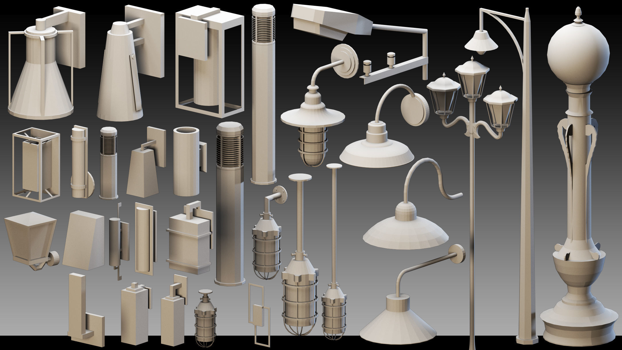 110 Urban Lighting Props- Kitbash- High detail 3d models Low-poly 3D model_8