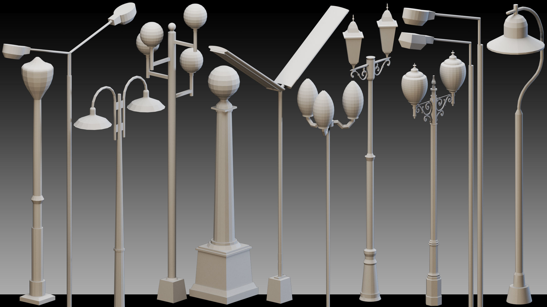 110 Urban Lighting Props- Kitbash- High detail 3d models Low-poly 3D model_6