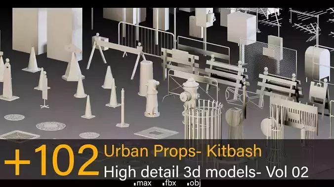 102 Urban Props- Vol 02- Kitbash- High detail 3d models