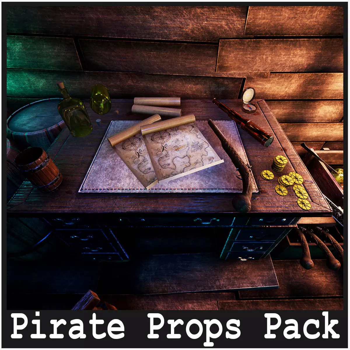 Pirate Props 60 Variations Low-poly 3D model_0
