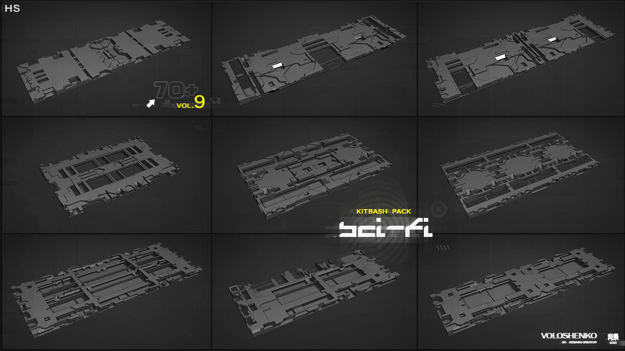 Sci-Fi walls Kitbash Pack 70assets Vol9 3D model_3
