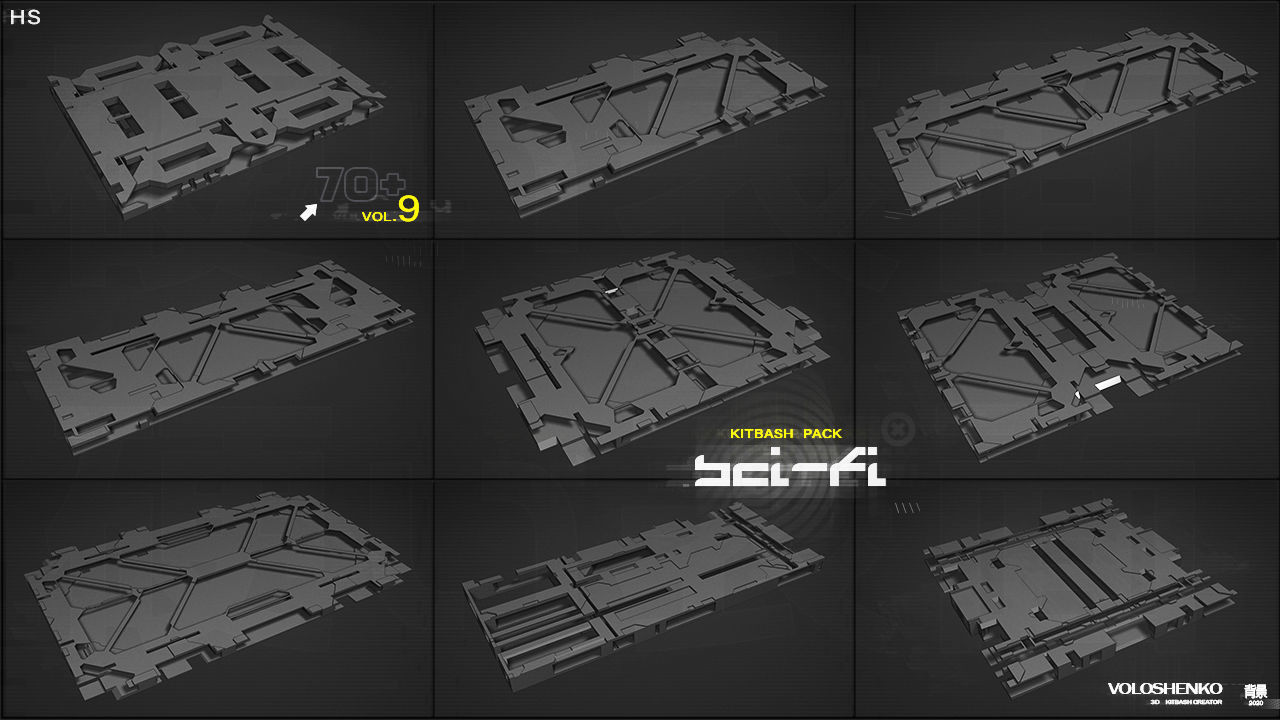 Sci-Fi walls Kitbash Pack 70assets Vol9 3D model_7