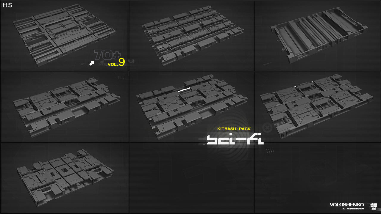 Sci-Fi walls Kitbash Pack 70assets Vol9 3D model_8