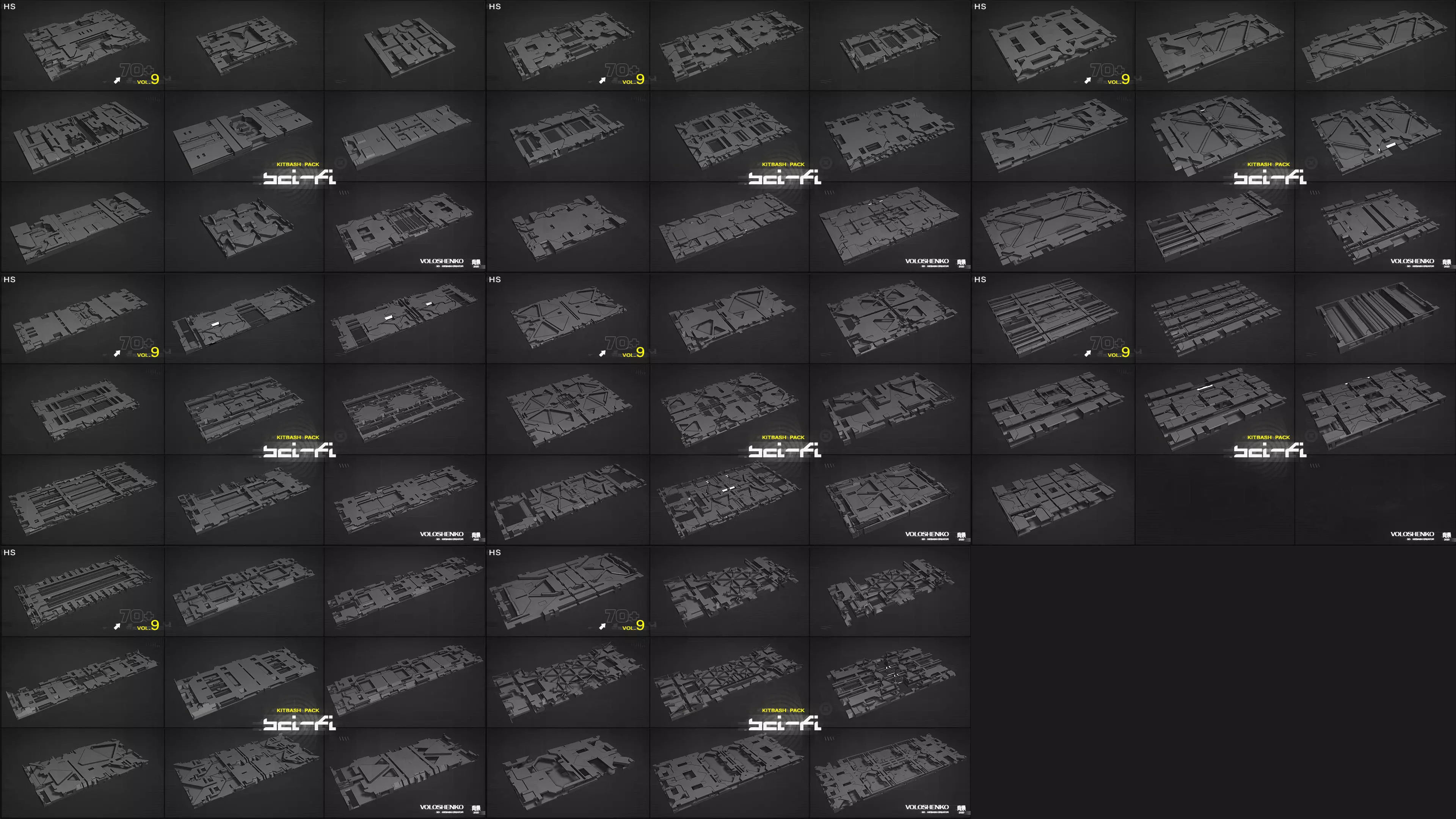 Sci-Fi walls Kitbash Pack 70assets Vol9 3D model_0