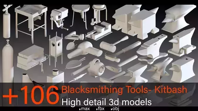 106 Blacksmithing Tools- Kitbash- High detail 3d models