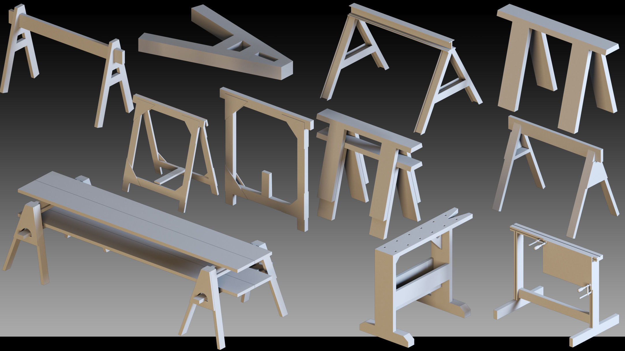 70 Wooden Props- Kitbash- High detail 3d models Low-poly 3D model_1