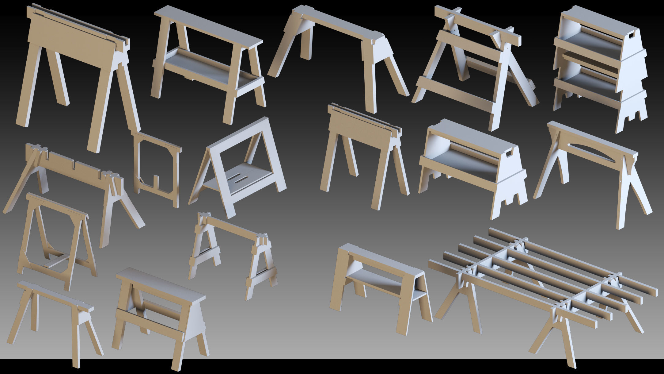 70 Wooden Props- Kitbash- High detail 3d models Low-poly 3D model_4