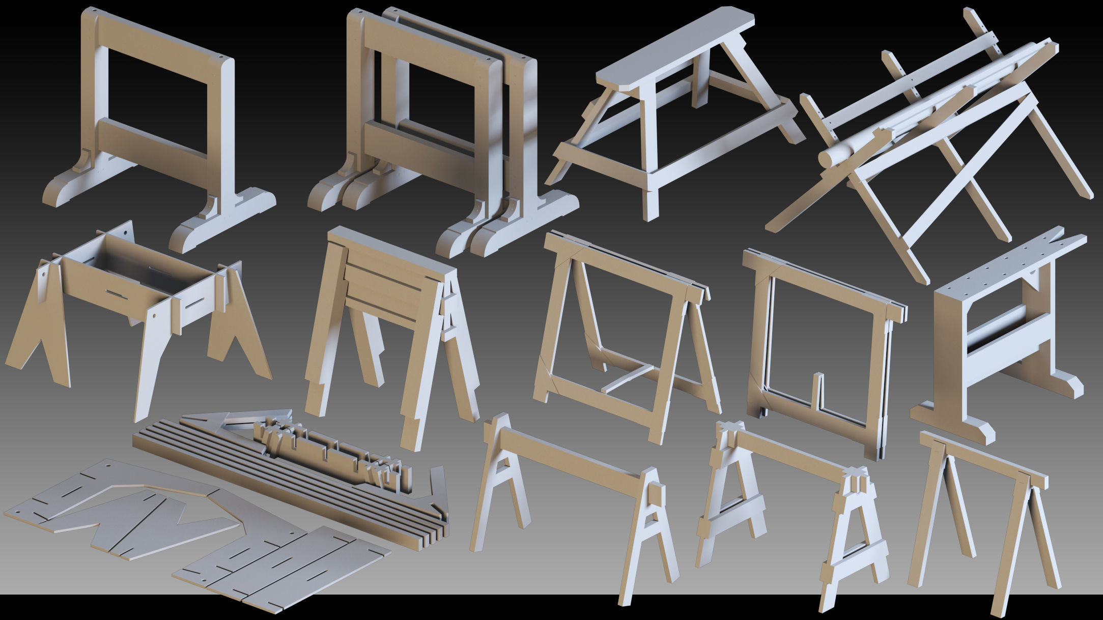 70 Wooden Props- Kitbash- High detail 3d models Low-poly 3D model_5