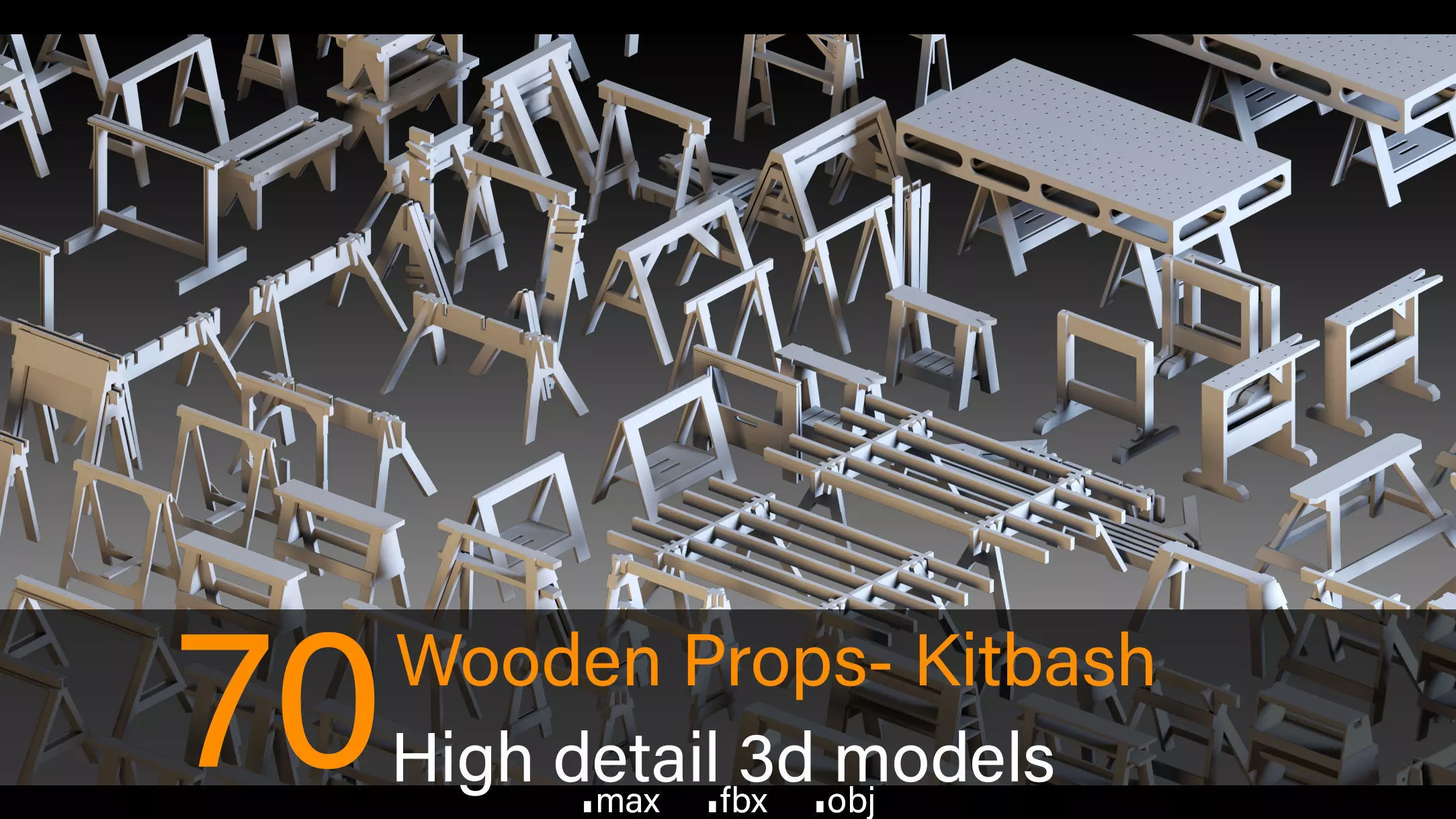 70 Wooden Props- Kitbash- High detail 3d models Low-poly 3D model_0