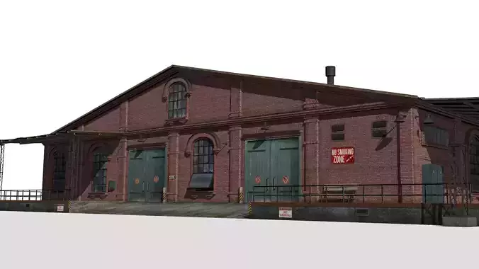 Old brick warehouse Low-poly 3D model