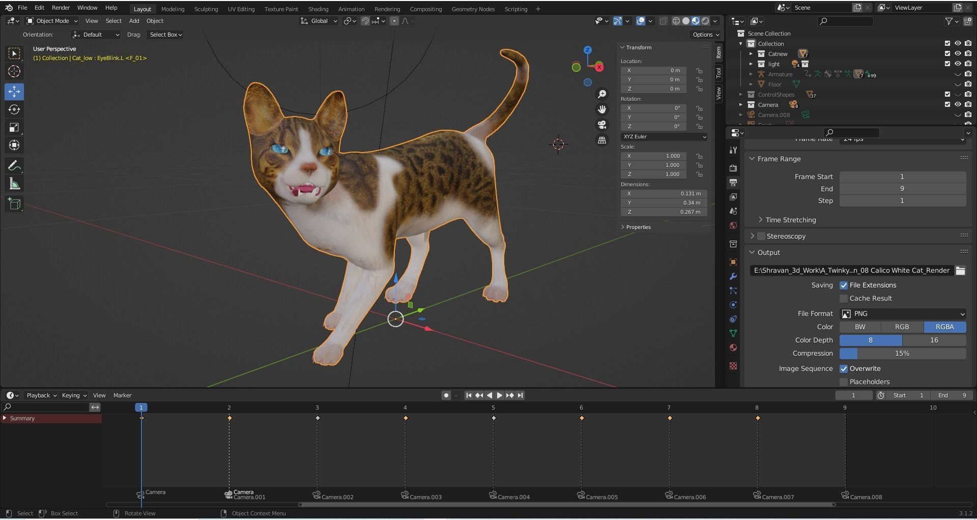 Calico Cat rigged and animated V3 Low-poly 3D model_22
