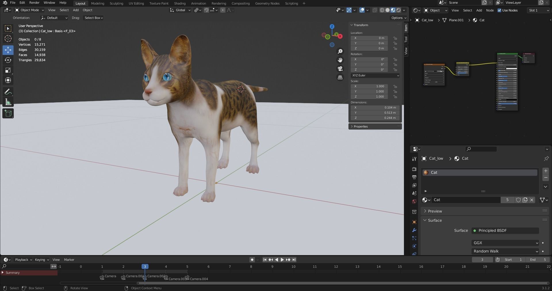 Calico Cat rigged and animated V3 Low-poly 3D model_11