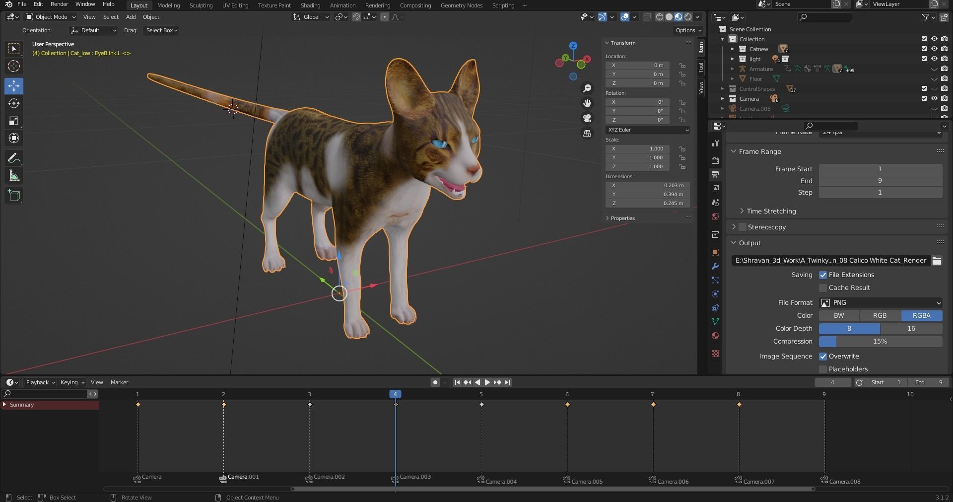 Calico Cat rigged and animated V3 Low-poly 3D model_23