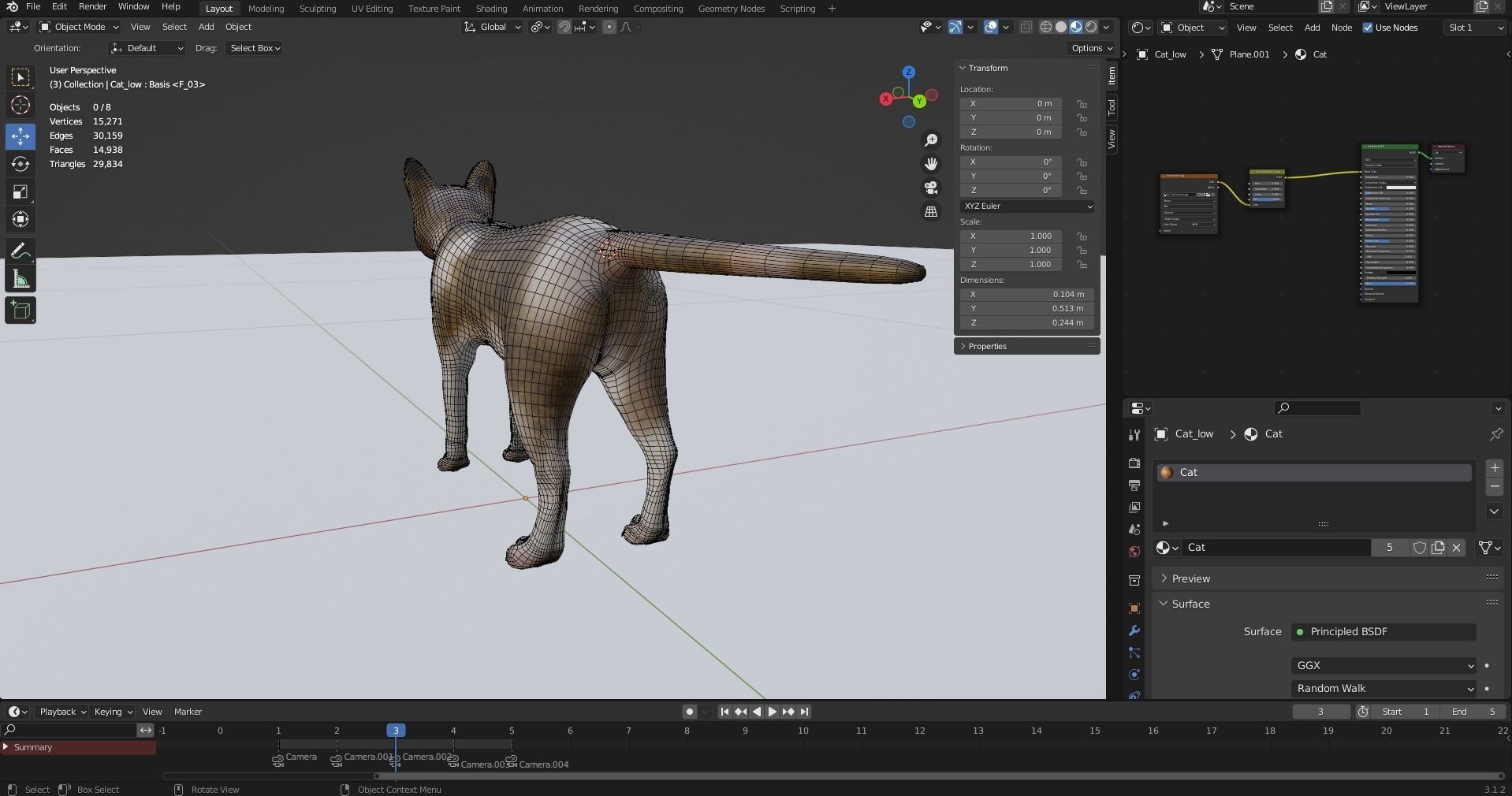 Calico Cat rigged and animated V3 Low-poly 3D model_21