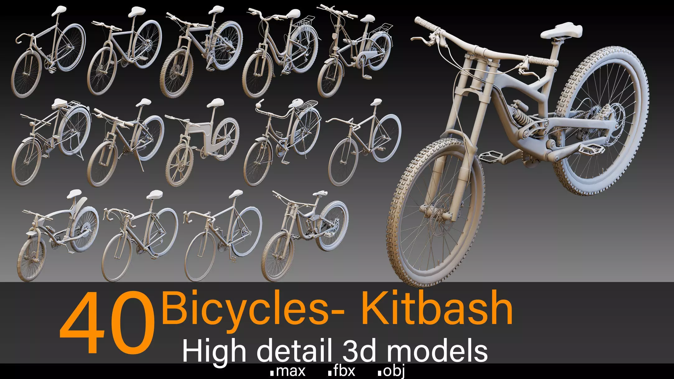 40 Bicycles- Kitbash- High detail 3d models 3D model_0