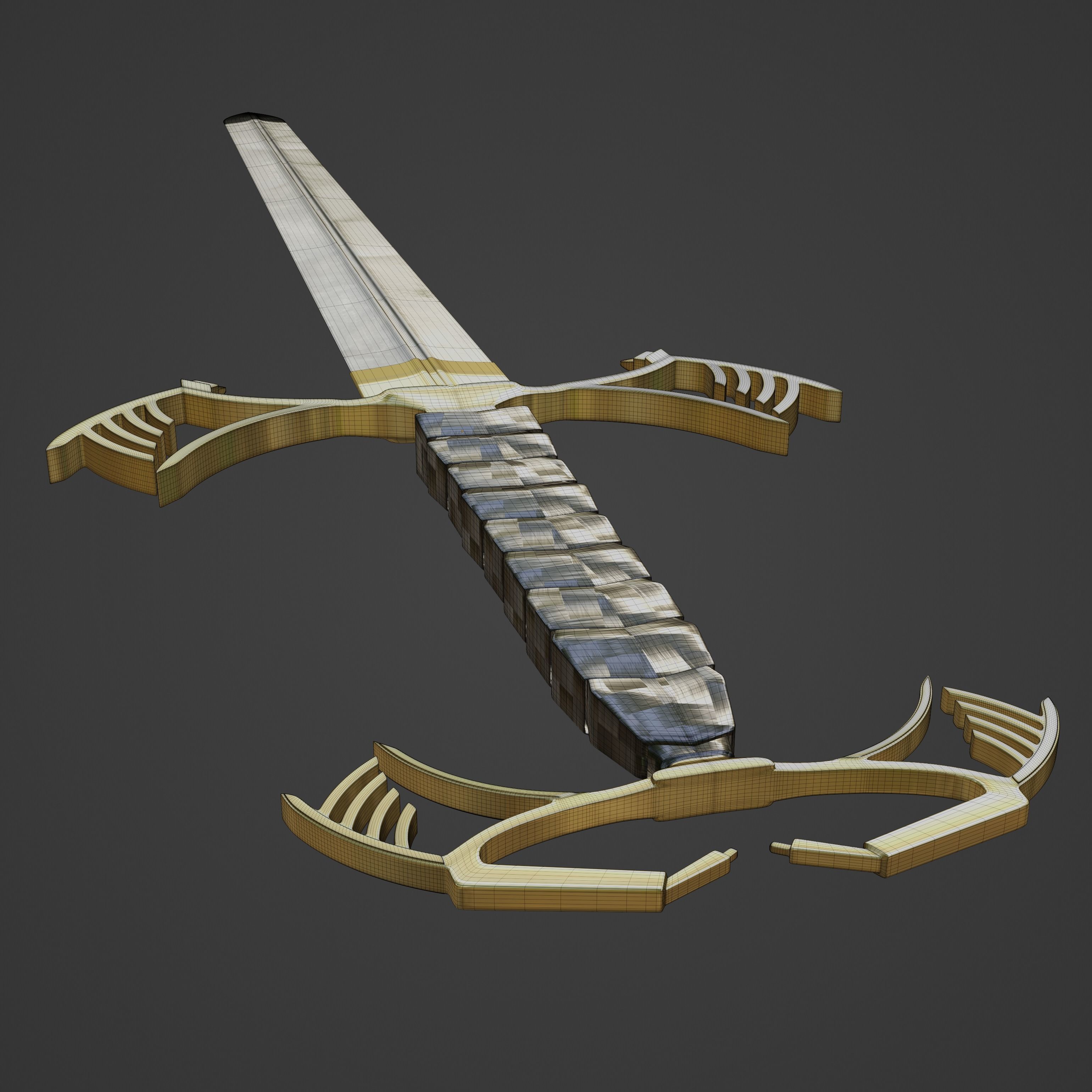 Golden sword PBR HI-poly game ready 3D model_4