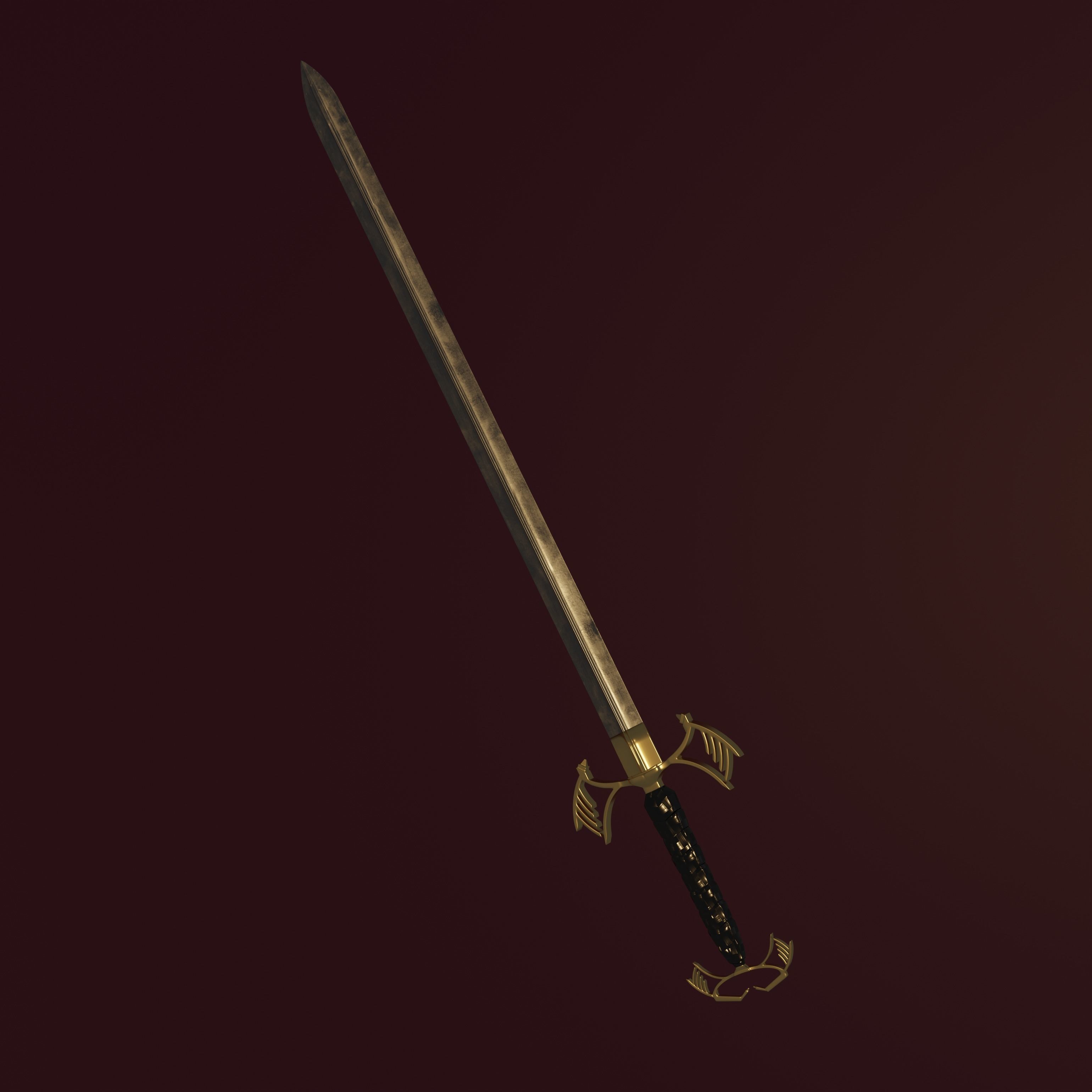 Golden sword PBR HI-poly game ready 3D model_1
