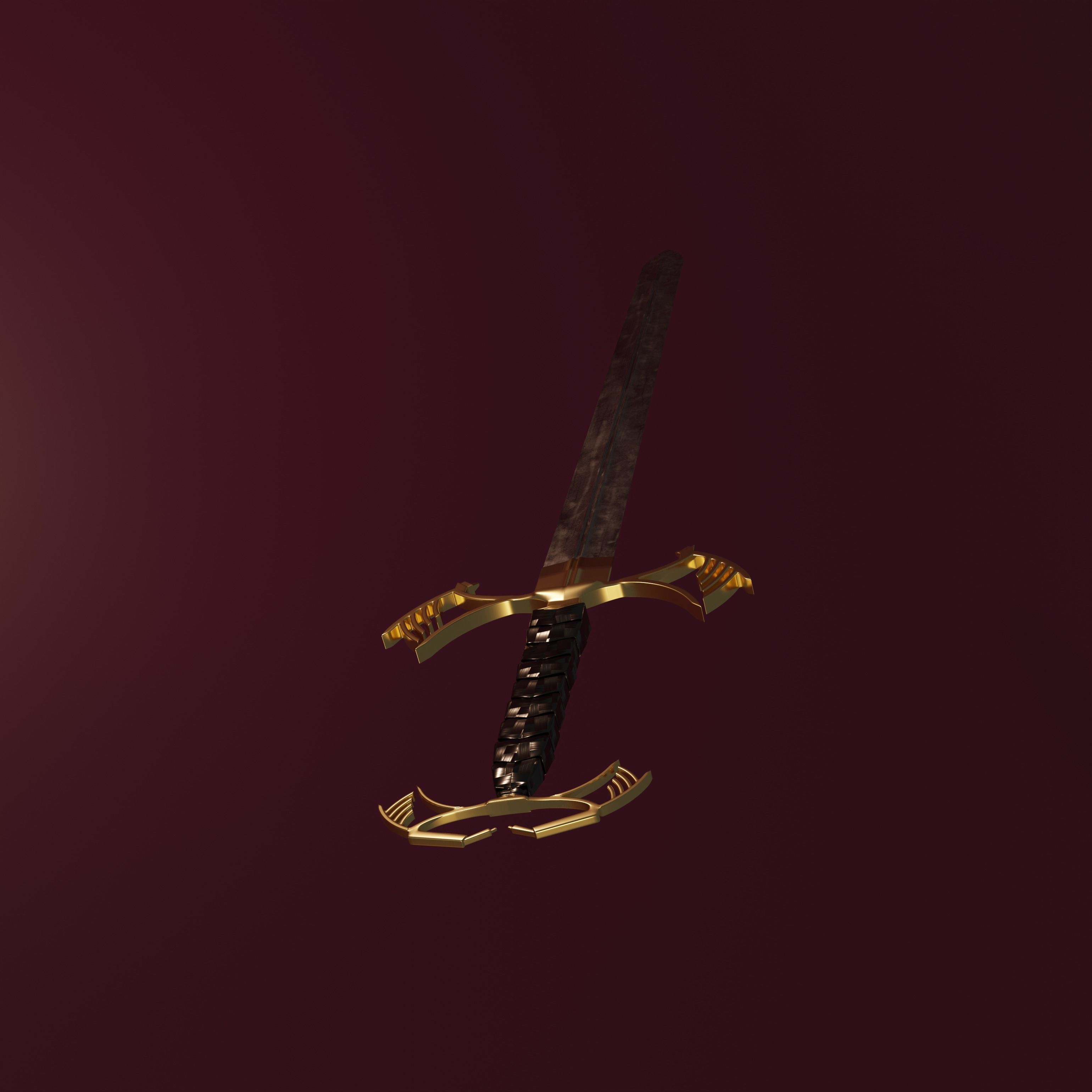 Golden sword PBR HI-poly game ready 3D model_2