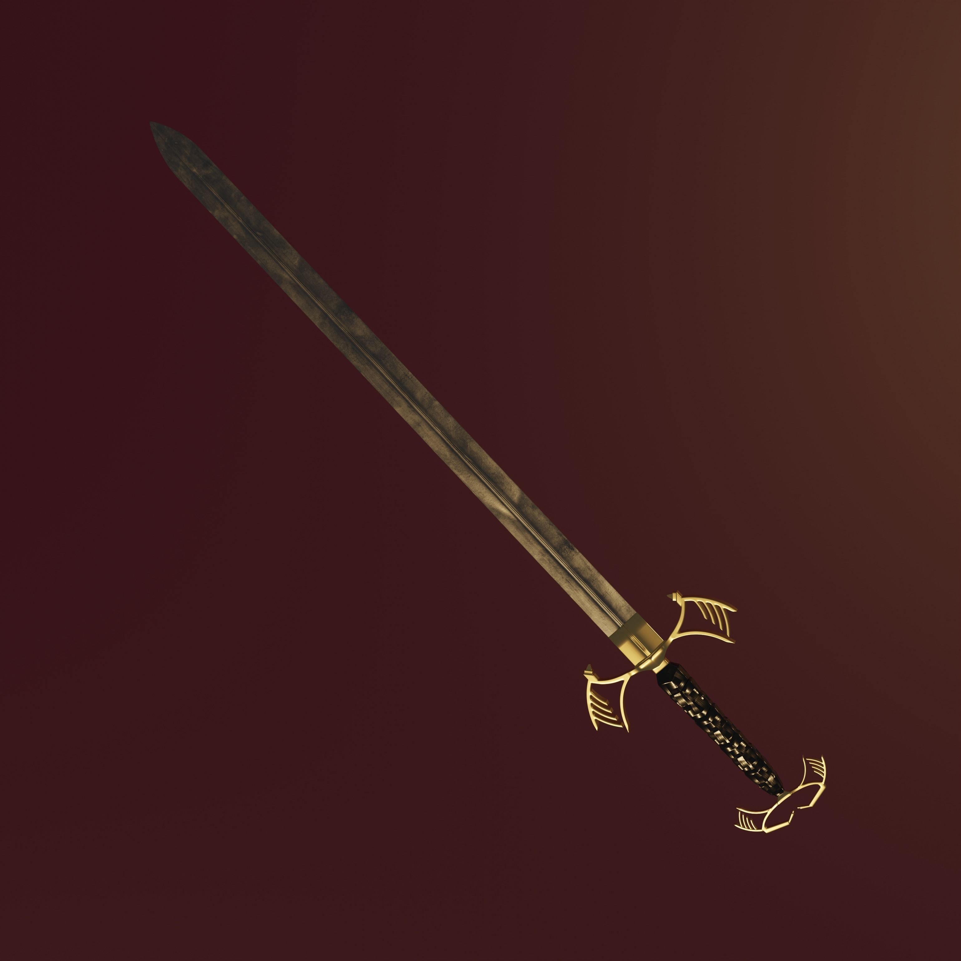 Golden sword PBR HI-poly game ready 3D model_3