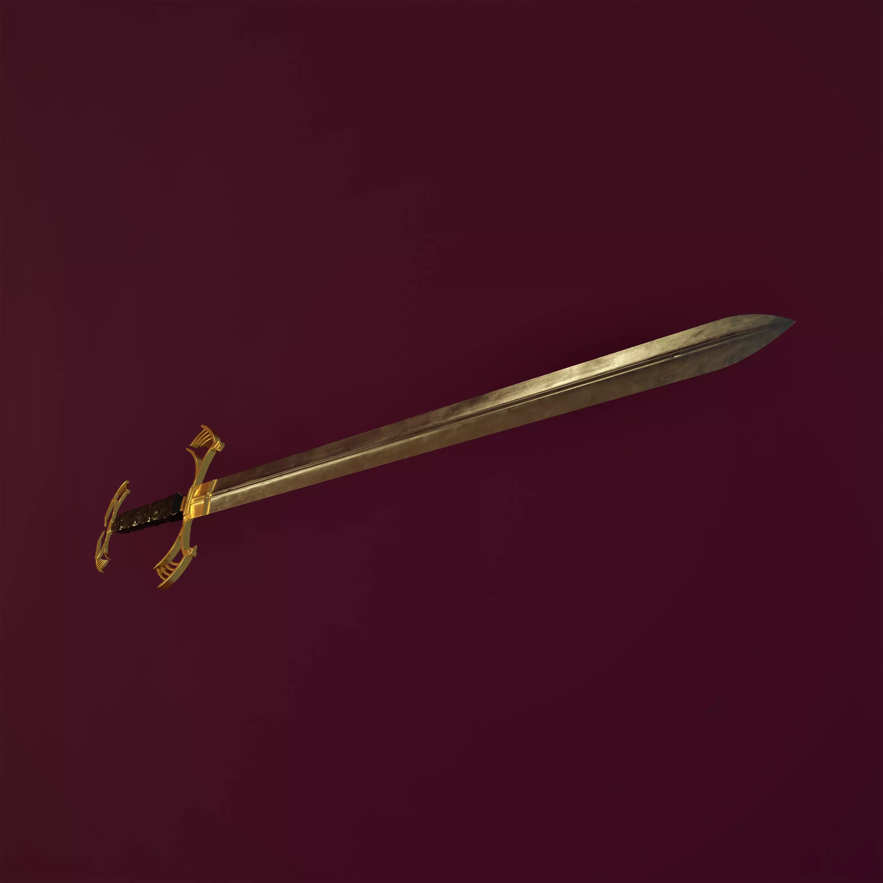 Golden sword PBR HI-poly game ready 3D model_0