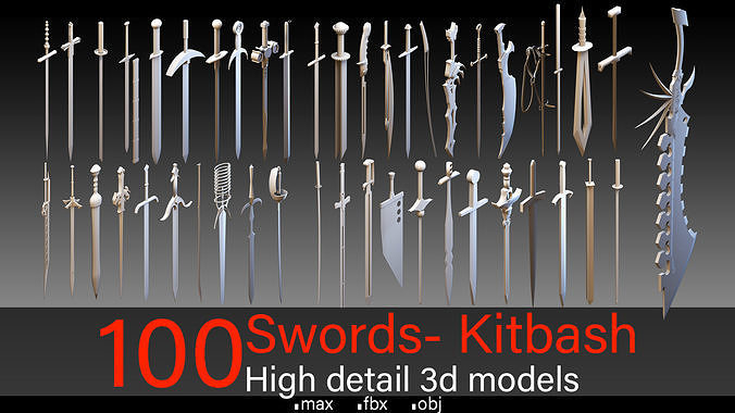 100 Swords- Kitbash- High detail 3d models Low-poly 3D model