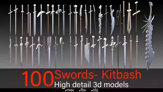 100 Swords- Kitbash- High detail 3d models 3D model