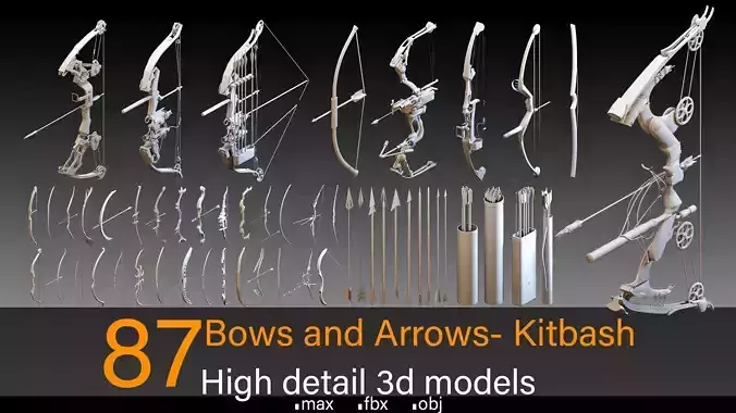 87 Bows and Arrows- Kitbash- High detail 3d models 3D model