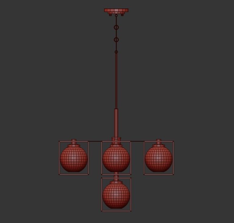 Yosef brass chandelier with frosted glass shades 3D model_1