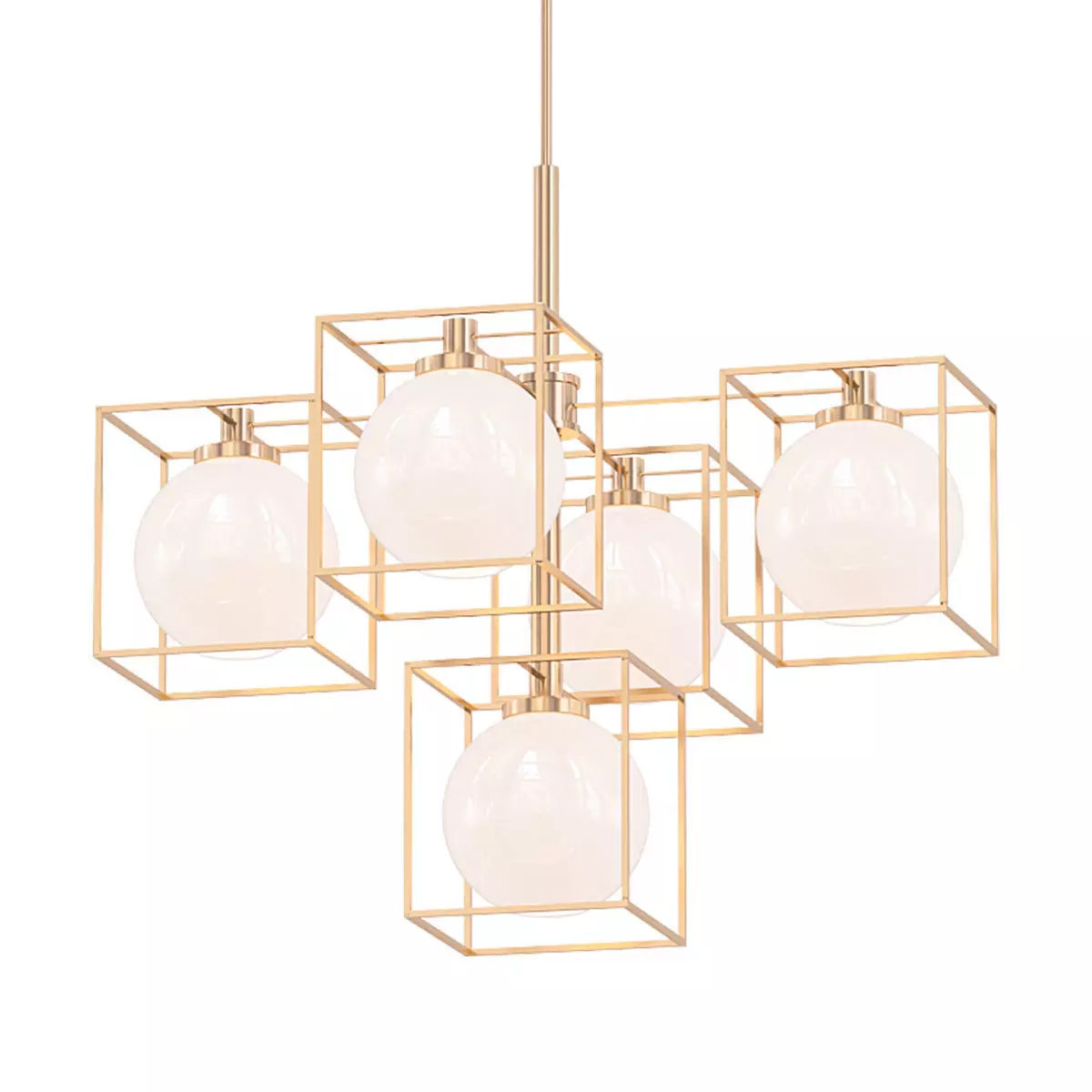 Yosef brass chandelier with frosted glass shades 3D model_0