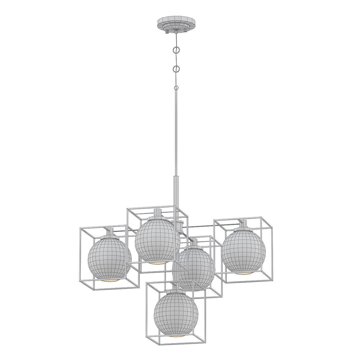 Yosef brass chandelier with frosted glass shades 3D model_4