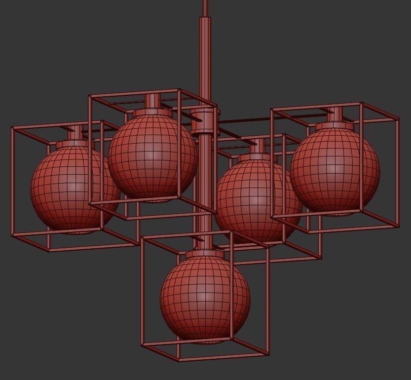 Yosef brass chandelier with frosted glass shades 3D model_2