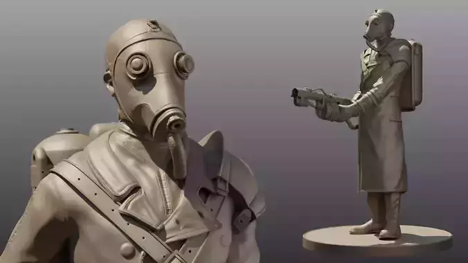 Steampunk Flame Thrower Miniature Figure 3d print 3D print model