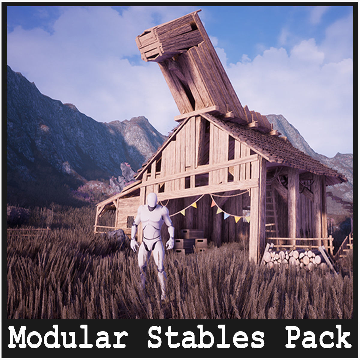 Modular Stables Environment  100 Assets Low-poly 3D model_3