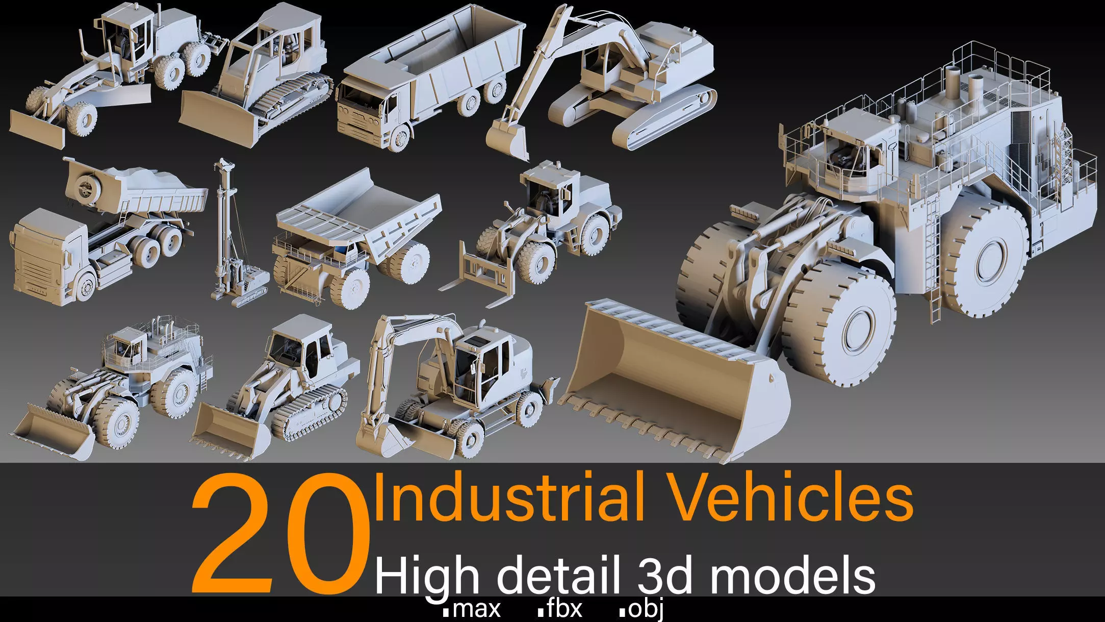 20 Industrial Vehicles- High detail 3d models 3D model_0