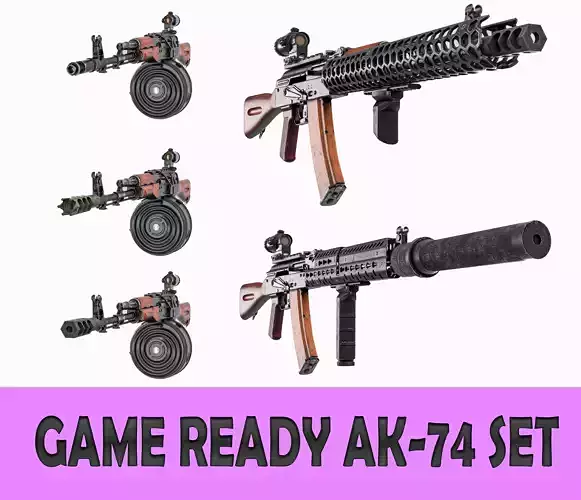 MILITARY Game Ready AK 74 SET Low-poly 3D model
