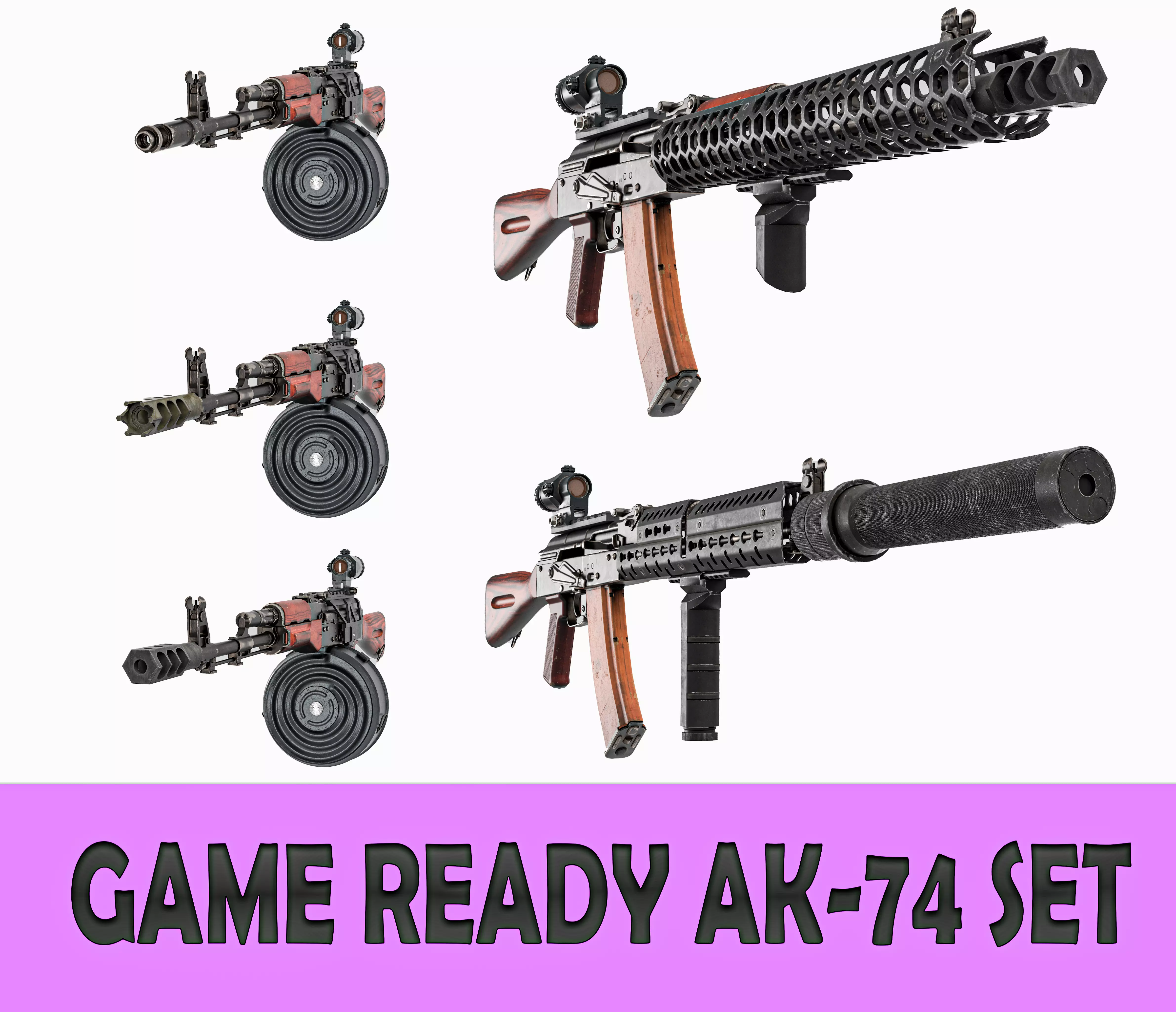 MILITARY Game Ready AK 74 SET Low-poly 3D model