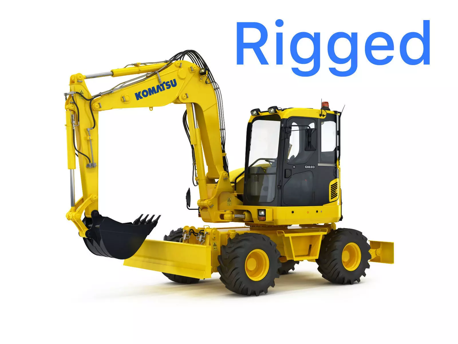 Wheeled Excavator Komatsu PW98MR-8 Rigged 3D model_0