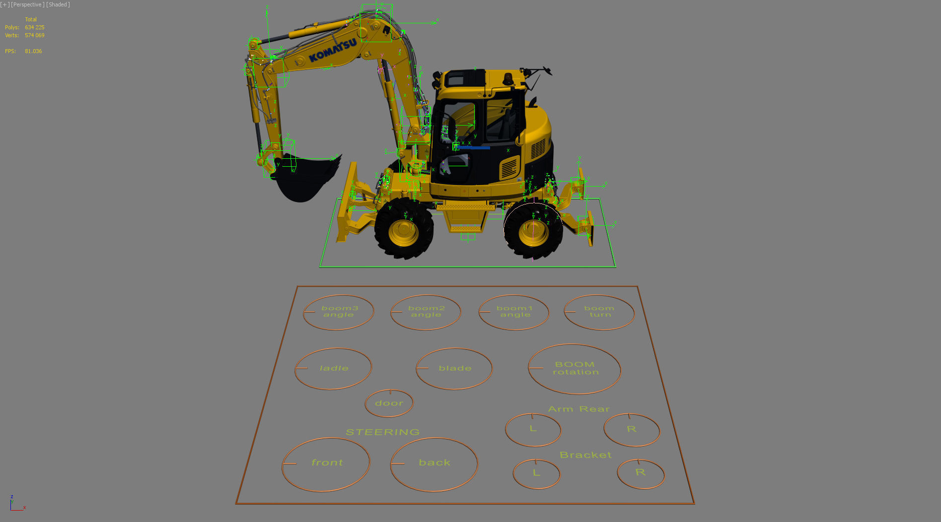 Wheeled Excavator Komatsu PW98MR-8 Rigged 3D model_4