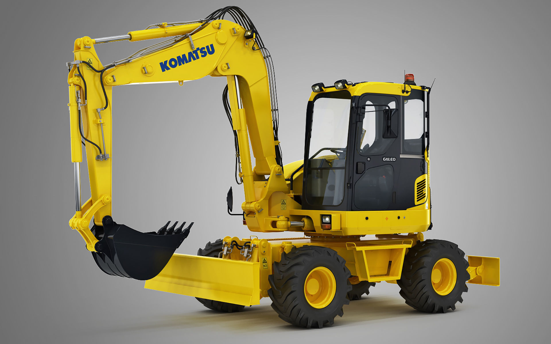 Wheeled Excavator Komatsu PW98MR-8 Rigged 3D model_3
