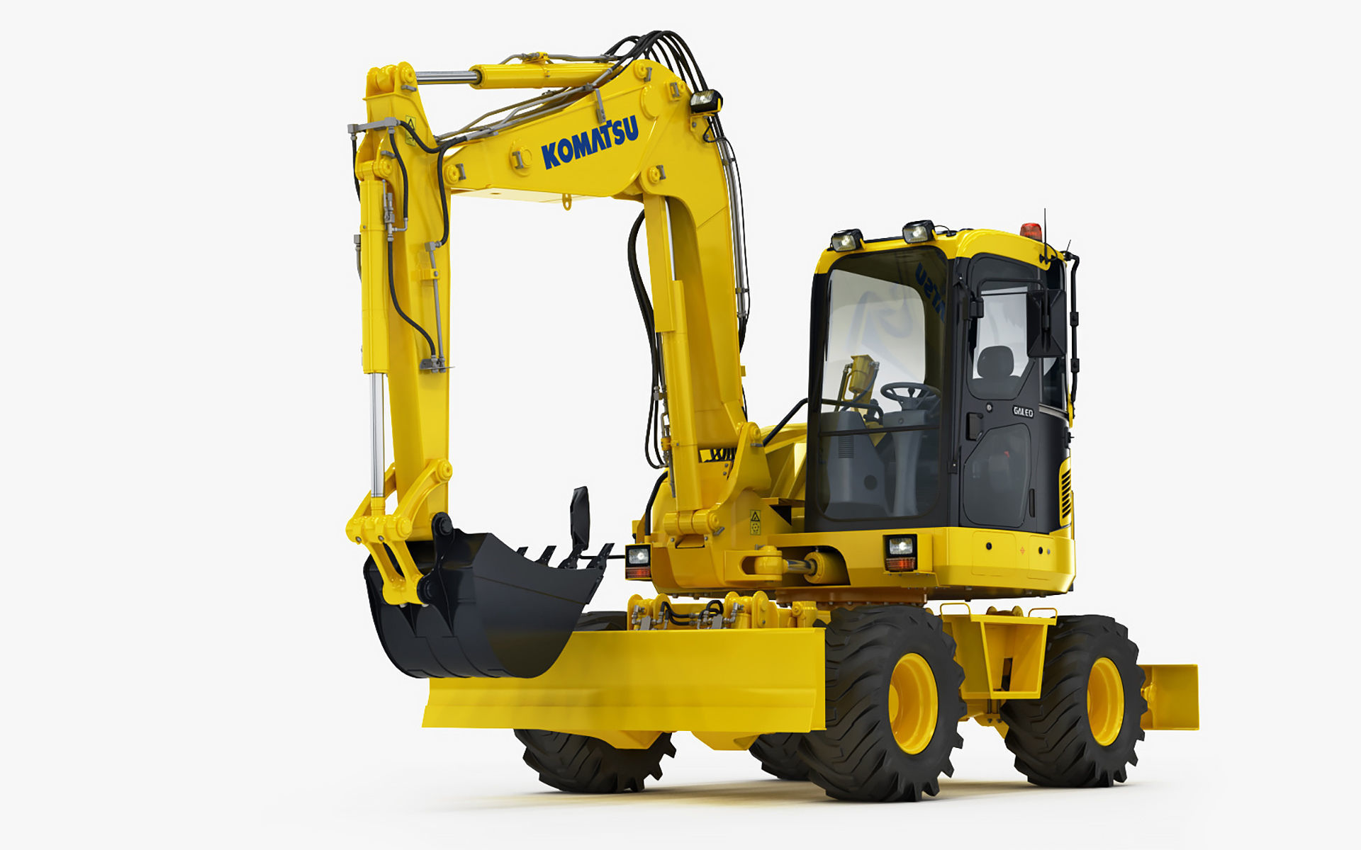 Wheeled Excavator Komatsu PW98MR-8 Rigged 3D model_7