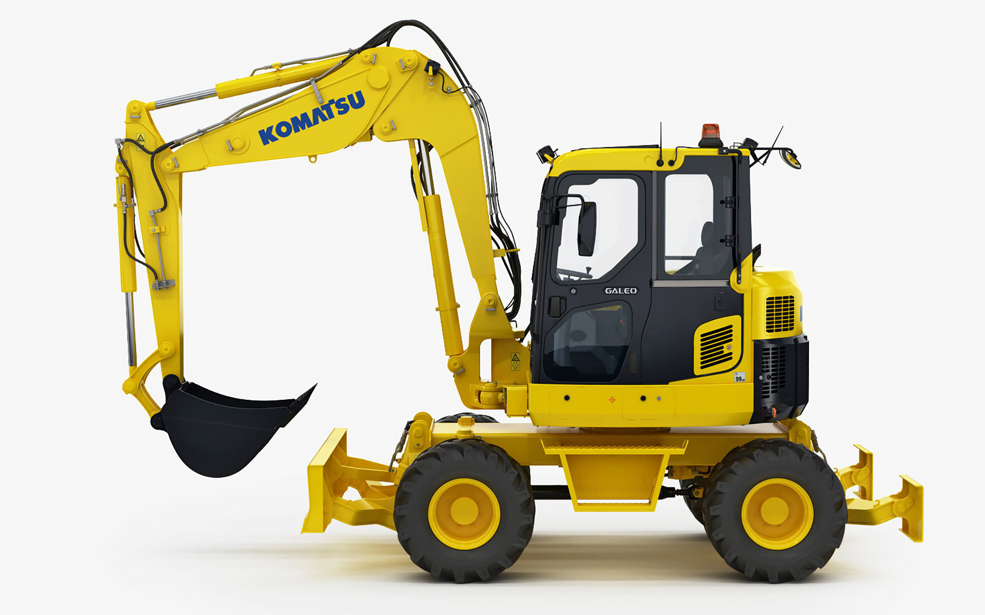 Wheeled Excavator Komatsu PW98MR-8 Rigged 3D model_5