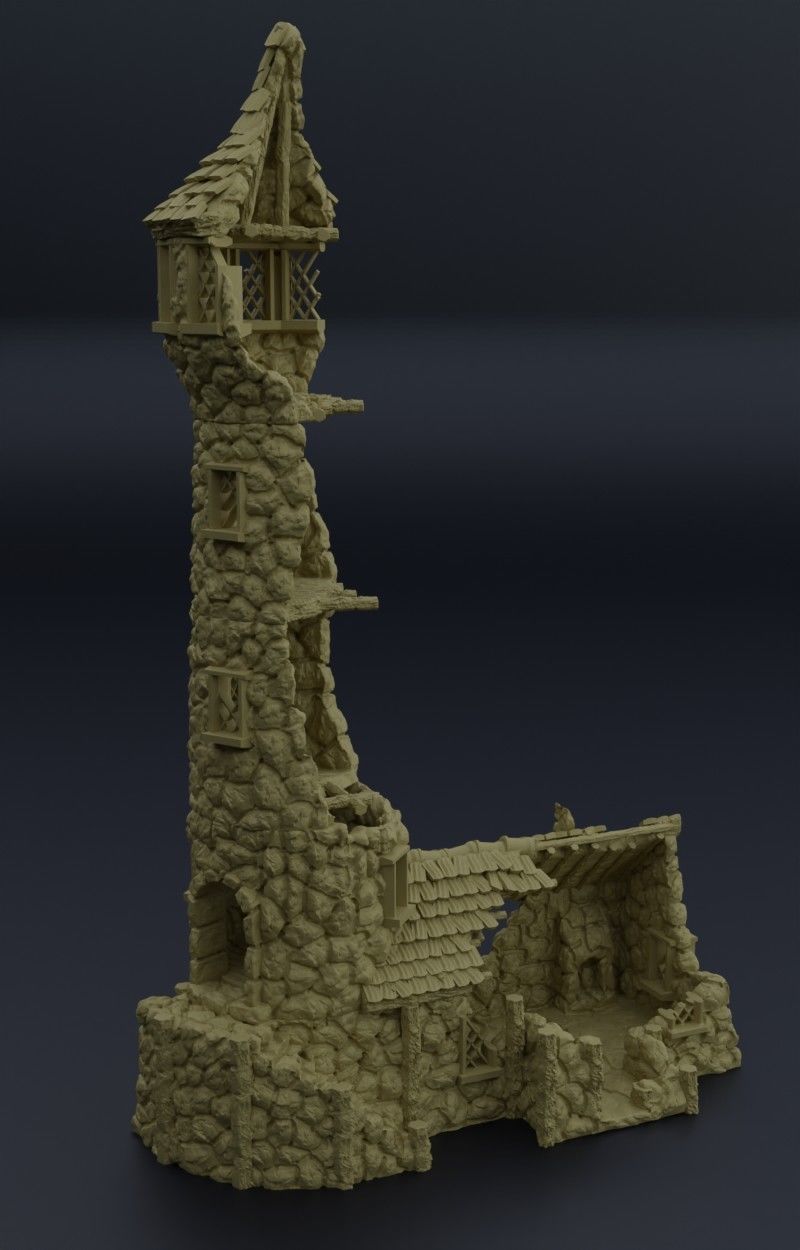 Ruined Lighthouse Tabletop Terrain 28 MM 3D print model_1
