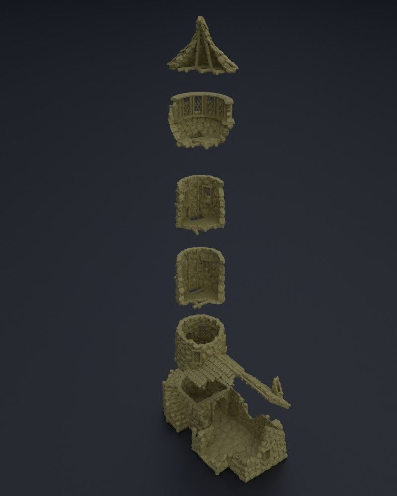 Ruined Lighthouse Tabletop Terrain 28 MM 3D print model_5