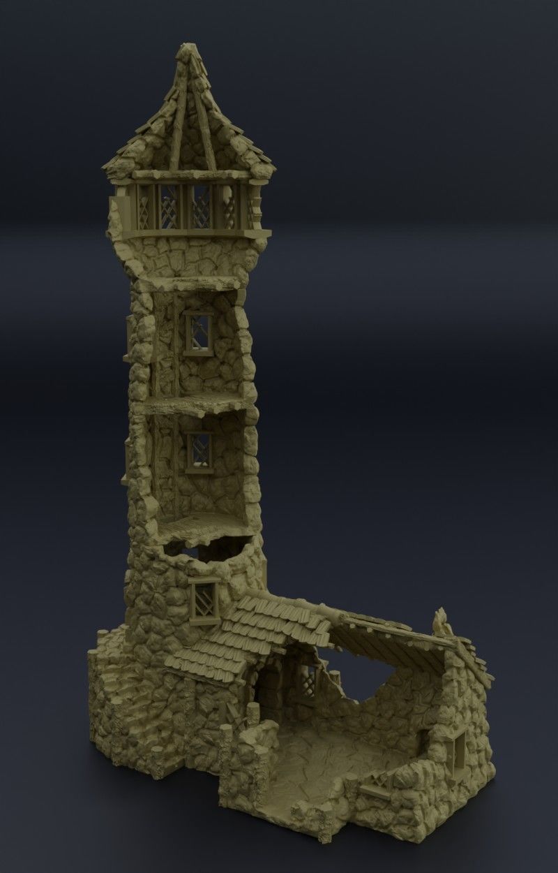 Ruined Lighthouse Tabletop Terrain 28 MM 3D print model_4