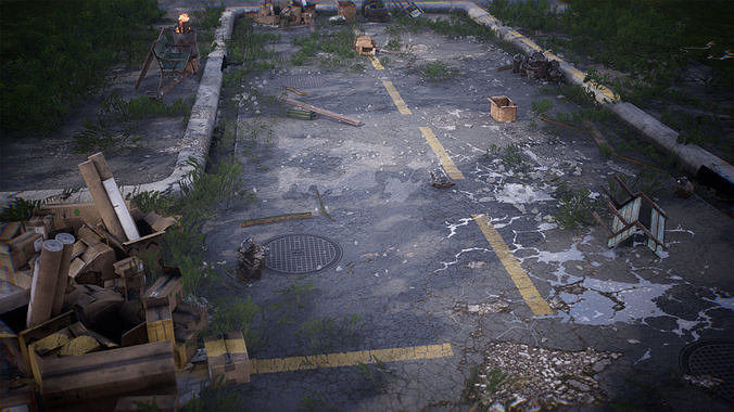 Modular Abandoned Road  50 Assets Low-poly 3D model